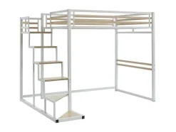 Cama Alta 140X200 Cm Metal E Mdf Branco - Jogui