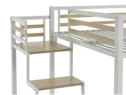 Cama Alta 140X200 Cm Metal E Mdf Branco + Colchão - Jogui