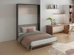 Cama Articulada Rebatível 140 X 200 Cm Abertura Vertical Manual, Cor Natural E Antracite + Colchão - Malina Ii
