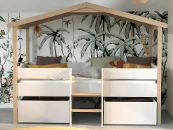 Cama Cabana Com Gavetoes De 90 X 190 Cm Em Tilia Cor Branco E Cor Carvalho - Sarosi