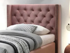 Cama Cabeceira Acolchoada De 90X200 Cm Em Veludo Cor-De-Rosa - Massimo