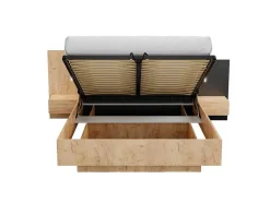 Cama Com Arrumação E Mesas De Cabeceira 160 X 200 Cm, 2 Gavetas, Com Leds, Natural E Antracite - Francoli
