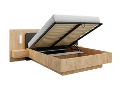 Cama Com Arrumação E Mesas De Cabeceira 160 X 200 Cm, 2 Gavetas, Com Leds, Natural E Antracite - Francoli