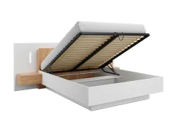 Cama Com Arrumação E Mesas De Cabeceira 160 X 200 Cm, 2 Gavetas, Com Leds, Branco E Natural - Francoli