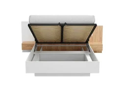 Cama Com Arrumação E Mesas De Cabeceira 160 X 200 Cm, 2 Gavetas, Com Leds, Branco E Natural - Francoli