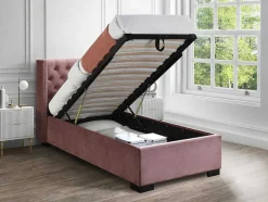 Cama Com Arrumação 90 X 200 Cm E Cabeceira Estofada, Veludo Cor-De-Rosa - Massimo