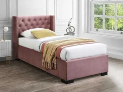 Cama Com Arrumação 90 X 200 Cm E Cabeceira Estofada, Veludo Cor-De-Rosa - Massimo