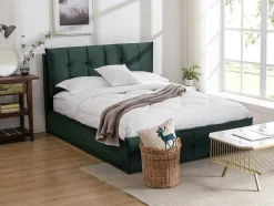 Cama Com Arrumação 140 X 200 Cm Veludo Verde - Oleria