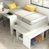Cama Combinada 90X200 Cm Com Espacos De Arrumação E Secretária Cor Atural Cinza E Branco - Rigali