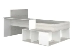 Cama Combinada 90X200 Cm Com Espacos De Arrumação E Secretária Cor Atural Cinza E Branco - Rigali