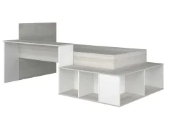 Cama Combinada 90X200 Cm Com Espacos De Arrumação E Secretária Cor Atural Cinza E Branco - Rigali