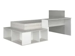 Cama Combinada 90X200 Cm Com Espacos De Arrumação E Secretária Cor Atural Cinza E Branco - Rigali