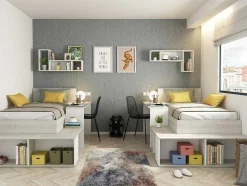 Cama Combinada 90X200 Cm Com Espacos De Arrumação E Secretária Cor Atural Cinza E Branco - Rigali