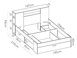 Cama Com Cabeceira De Arrumação E Gavetas Disponivel Em Branco - 140X190Cm - Leandre