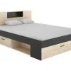 Cama Com Cabeceira De Arrumação E Gavetas Disponivel Em Natural E Antracite - 140X190Cm - Leandre