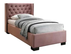 Cama Com Cabeceira De Cama Acolchoada 90 X 200 Cm Veludo Cor-De-Rosa + Colchão - Massimo Ii