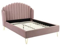 Cama Com Cabeceira De Cama Ondulada De 140 X 190 Cm Em Veludo Cor-De-Rosa Velho - Sagali