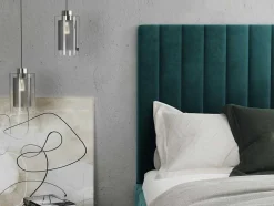 Cama Com Espaco De Arrumação Com Cabeceira De Cama E Costuras Verticais 160 X 200 Cm Veludo Azul-Esverdeado - Larali