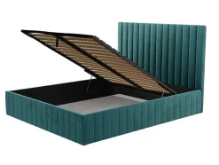 Cama Com Espaco De Arrumação Com Cabeceira De Cama E Costuras Verticais 160 X 200 Cm Veludo Azul-Esverdeado - Larali