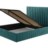 Cama Com Espaco De Arrumação Com Cabeceira De Cama E Costuras Verticais 180 X 200 Cm Veludo Azul-Esverdeado - Larali