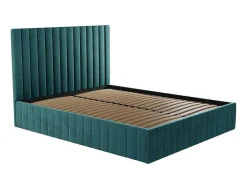 Cama Com Espaco De Arrumação Com Cabeceira De Cama E Costuras Verticais 180 X 200 Cm Veludo Azul-Esverdeado - Larali
