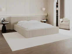 Cama Com Espaco De Arrumação De 180 X 200 Cm Em Veludo Canelado Cor Bege - Timano