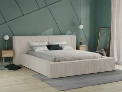 Cama Com Espaco De Arrumação De 180 X 200 Cm Em Veludo Canelado Cor Bege - Timano