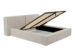 Cama Com Espaco De Arrumação De 160 X 200 Cm Em Veludo Canelado Cor Bege - Timano