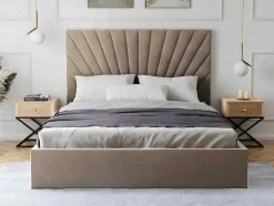 Cama Com Espaco De Arrumação De 160 X 200 Cm Em Veludo Cor Bege - Rilioda