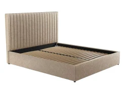 Cama Com Espaco De Arrumação E Cabeceira De Cama Com Costuras Verticais 180 X 200 Cm Tecido Bege - Sarah