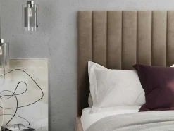 Cama Com Espaco De Arrumação E Cabeceira De Cama Com Costuras Verticais De 180 X 200 Cm Em Veludo Cor Taupe - Larali