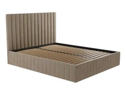 Cama Com Espaco De Arrumação E Cabeceira De Cama Com Costuras Verticais De 160 X 200 Cm Em Veludo Cor Taupe - Larali