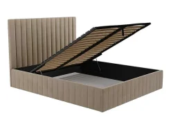 Cama Com Espaco De Arrumação E Cabeceira De Cama Com Costuras Verticais De 160 X 200 Cm Em Veludo Cor Taupe - Larali