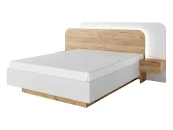 Cama Com Espaco De Arrumação E Mesas De Cabeceira 160X200 Cm, Com Leds Cor Natural E Branco - Desado