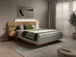 Cama Com Espaco De Arrumação E Mesas De Cabeceira 160X200 Cm, Com Leds Cor Natural E Branco - Desado