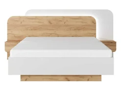 Cama Com Espaco De Arrumação E Mesas De Cabeceira 160X200 Cm, Com Leds Cor Natural E Branco - Desado