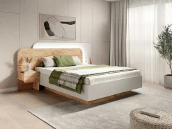 Cama Com Espaco De Arrumação E Mesas De Cabeceira 160X200 Cm, Com Leds Cor Natural E Branco - Desado