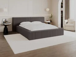 Cama Com Espaco De Arrumação 180 X 200 Cm Veludo Canelado Taupe - Timano