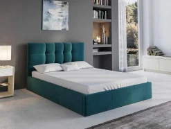 Cama Com Espaco De Arrumação 140X190 Cm Tecido Azul Esverdeado - Eliava De Pascal Morabito
