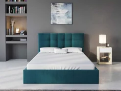 Cama Com Espaco De Arrumação 140X190 Cm Tecido Azul Esverdeado - Eliava De Pascal Morabito