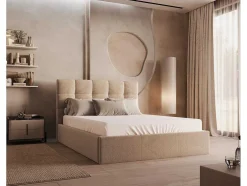 Cama Com Espaco De Arrumação 160X200 Cm Veludo Bege - Mirdal De Pascal Morabito