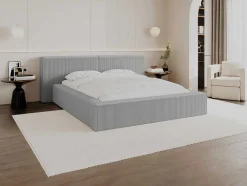 Cama Com Espaco De Arrumação 160 X 200 Cm Veludo Canelado Cinzento-Claro - Timano