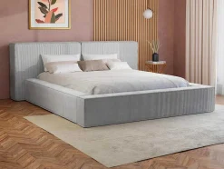 Cama Com Espaco De Arrumação 160 X 200 Cm Veludo Canelado Cinzento-Claro - Timano