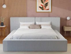 Cama Com Espaco De Arrumação 160 X 200 Cm Veludo Canelado Cinzento-Claro - Timano