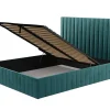 Cama Com Espaco De Arrumação 180 X 200 Cm Com Cabeceira De Cama Costuras Verticais Veludo Azul-Esverdeado + Colchão - Larali