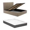 Cama Com Espaco De Arrumação 180 X 200 Cm Com Cabeceira De Cama Costuras Verticais Veludo Taupe + Colchão - Larali