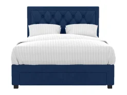 Cama Com Gavetas - Veludo Azul - 160 X 200 Cm - Leopold