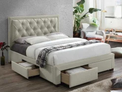 Cama Com Gavetas - Veludo Champanhe - 140X190 Cm - Leopold