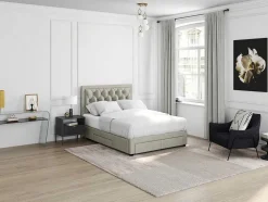 Cama Com Gavetas 180 X 200 Cm Tecido Veludo Champagne + Colchão - Leopold