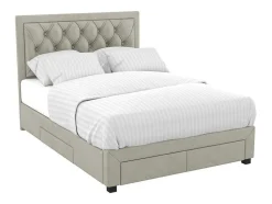 Cama Com Gavetas 140 X 190 Cm Tecido Veludo Champagne + Colchão - Leopold